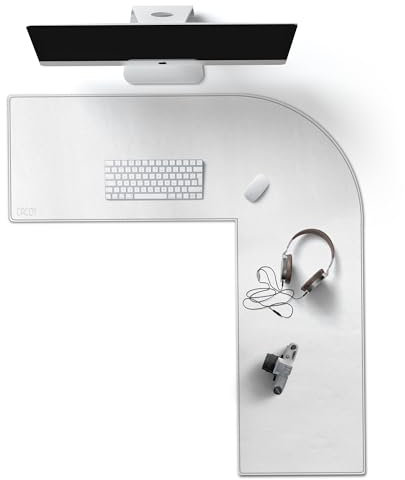 Cacoy Gaming Schreibtischunterlage L Form, PU Leder L-förmiger Tischunterlage, (90+100) x33cm Ecktisch Computertisch Schreibtischmatte Mauspad (Weiß)