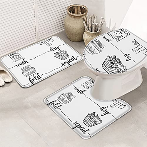 3 Teiliges Badteppich Set Waschküche, Badezimmer, Trockenwäsche, Falten, Wiederholen, Weiß Anti-Rutsch Kontur Badteppich Wasserabsorbierend Wc-Deckelbezug Badgarnitur Matte