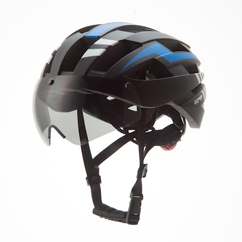 GOOFF Blitz Fahrradhelm - Leichter Velo Helm mit magnetischem Visier und LED-Licht - Zweirat Helm für Damen und Herren - individuell anpassbarer Sturzhelm mit Licht (Schwarz-Blau, L)