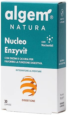 Enzimi Digestivi Completi NUCLEO ENZYVIT 30 Compresse Algem Natura® • Enzimi Digestivi Naturali Lattasi Amilasi Proteasi Lipasi Cellulasi, Bromelina, Cicoria • Digestione E Gonfiore Addominale