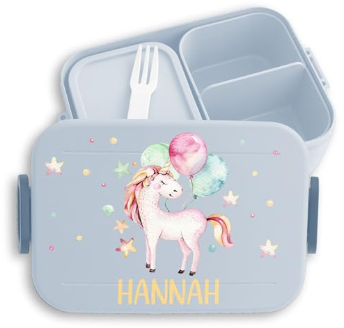 Kinder Bento Box Midi für Mepal Bentobox - Einhörner - Brotbox süßes Einhorn Lunchbox Unicorn Mädchen Geschenk Schulanfang I - 900 ml - Hellblau - brotdose name personalisierte brotboxen
