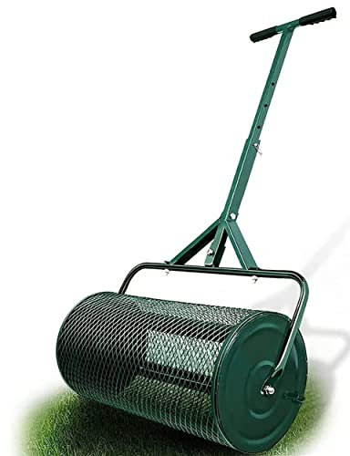 Torfmoos-Streuer, 61 cm, robuste Metallgitter-Rolle, Push/Tow Streuer – Kompost, Torfmoos, Obererde, Mulchgarten und Rasenpflege – Walk and Push Baske