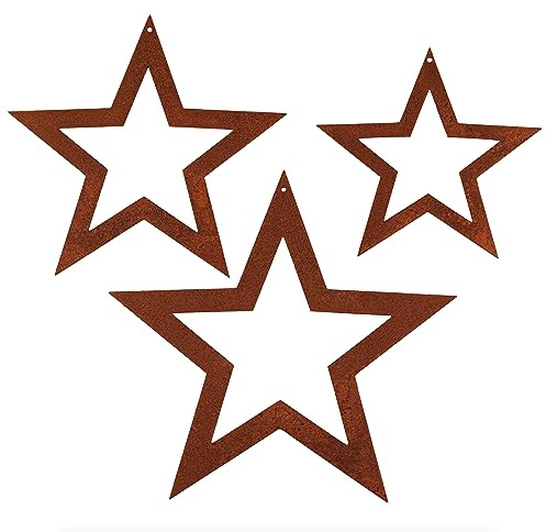 Deko Kind - Rostige Sterne 3er Set - Premium Edelrost Qualität - Rost Gartenstecker - Metallstern - Wanddeko - Rost Deko - Herbstdeko - Roststerne - Sterndeko zum Hängen