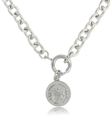 My Bendel - Silberne Halskette mit großen Gliedern und Münze- Damen Gliederkette mit hübscher Münze - Kette verfärbt nicht - Silber und Gold - mit Luxuriösen Geschenkverpackung | Muttertagsgeschenk