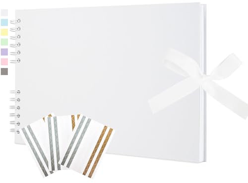 Scrapbook Photo Album 29x21.5cm DIY Memory Book Scrap Books 40 White Pages Ablums Kit with Stickers for Wedding, Travel, Birthday, White