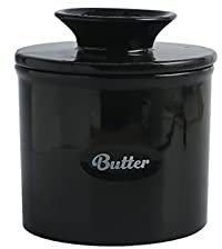 GLigeT Cloche à Beurre Beurrier en céramique avec Couvercle, Pot à température ambiante, Garde la fraîcheur et la Douceur, récipient Organisateur de Vaisselle Bol à Beurre (Color : Noir)