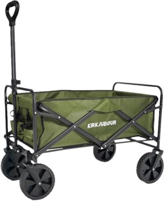 Kirkjubøur® Edda Faltbarer Bollerwagen 90 x 52 x 55 cm, Handwagen für bequem Transport mit 100 Liter Volumen, belastbar bis 110 kg und 360° drehbaren Vorderreifen (Grün)