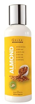 Sweet Almond Oil for Skin & Hair – ERURA Pure Sweet Almond Oil, 100% Natural, Pure Organic, Non‑GMO, Gluten‑Free, Lightweight Face/Body Moisturizer + Hair & Scalp Care, Massage & Carrier Oil, 120ml