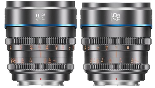 SIRUI Night Walker Manual Focus Cine Lens Set, 16mm, 75mm, T1.2 Large Aperture S35 Frame Prime Lens for M4/3 Mount Cameras, For BMPCC4K, GH5II, GH5S, GH6, Z Cam (MS-2SMG, MFT Mount, Metal Grey)