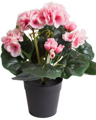 Botanic-Haus künstliche Geranie (Geranienbusch) mit 6 Blütenköpfen im schwarzen Kunststofftopf Farbe: Creme-pink