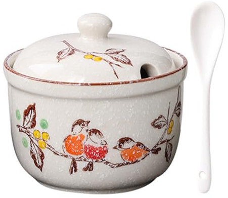 TuYines Azucarero de Cerámica Con Tapa y Cuchara, Tarro de Especias Para Azúcar, Sal, Queso