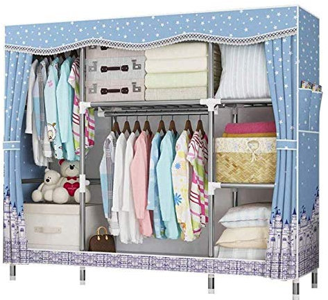 Tragbarer Canvas-Kleiderschrank, 25 mm Dicker Stahlrohr-Stoffschrank mit Metallrohren zum Aufhängen, extra robust und langlebig zum Schutz von Kleidung und Schuhen,A