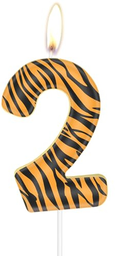 Tiger Print Geburtstagskerzen, Tiger Nummer 2 Kerzen Leoparden Kuchendekorationen, Gepard 2nd Geburtstag, Kuchendekoration, Leoparden Tiger Geparden Thema für Mädchen Jungen Kinder Partydekoration