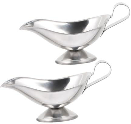 KICHOUSE 2pcs Stainless Steel Gravy Boat 5oz Condiment Bowl Easy to Carry Sauce Container Spout Multi-Use Gravy Dish for Pepper Sauce Salad Dressing Fruit Juice