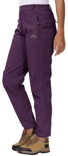 YSENTO Pantalones softshell para mujer, de invierno, para senderismo, esquí, impermeables, con forro cálido, térmicos, pantalones de exterior, pantalones de trekking, morado, XL