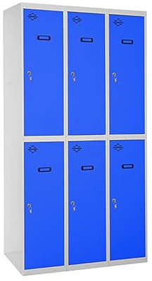 Simon Rack Taquillas Vestuario Metalicas, 6 Puerta, Incluye Llave, 1800x900x500 mm, Gris/Azul - Simonlocker