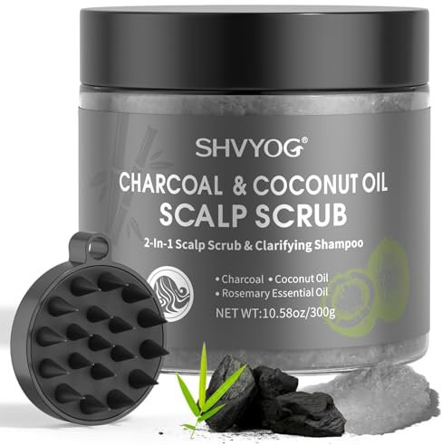 Scalp Scrub with Bamboo Charcoal & Coconut Oil & Tea Tree Oil | Exfoliating Hair & Scalp Treatment for Detox, Dandruff & Build-Up | Scalp Exfoliator Scrub 10.58 Fl Oz
