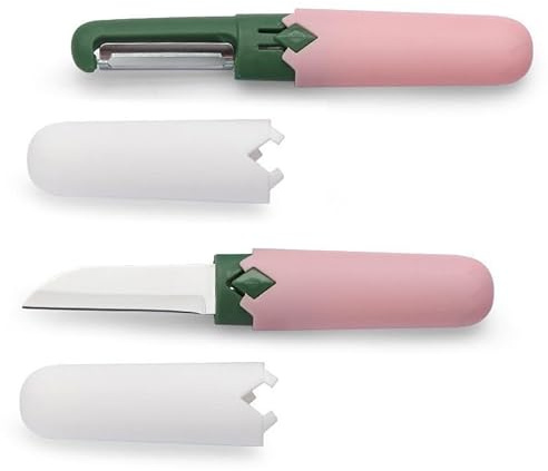 HSYTEK Schälmesser & Obstmesser aus Hochleistungs Edelstahl - Präzisionswerkzeuge für Ihre Küche mit extrem scharfen Klingen für schnelles und effizientes Schälen und Schneiden (Weiß & Rosa)