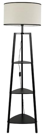 ValueLights | Matt Black Wooden 3 Tier Shelf Floor Lamp with Black Trim Drum Shade Living Room Lounge Light | Floor Lamps, Home Décor & Improvement Essential | Included LED Bulb
