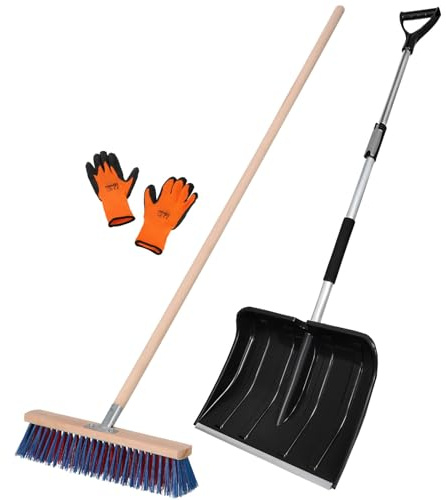 KOTARBAU® Set Schneeschaufel mit Teleskopstiel 84-118 cm Straßenbesen 43 cm + Handschuhe Schneeschieber Snow Shovel Gartenbesen mit Stiel draußen Schneeschaufel Auto zur Schneeräumung