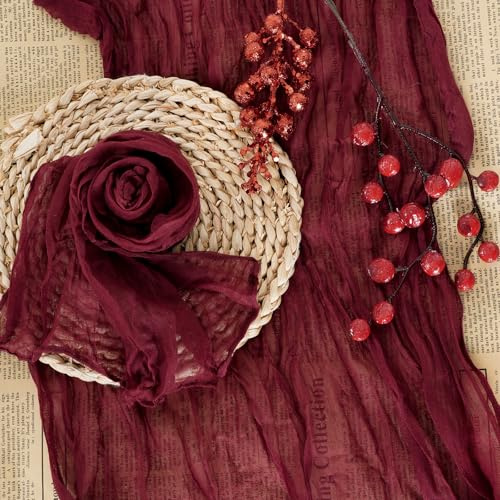 Nydotd Gaze-Käsetuch-Servietten, 50,8 x 50,8 cm, Boho-Servietten, zerknittert, rustikal, Leinen, Tischdekoration, Stoffservietten für Hochzeit, Party, Babyparty, Familie, Alltag, Ostern, Burgunderrot,