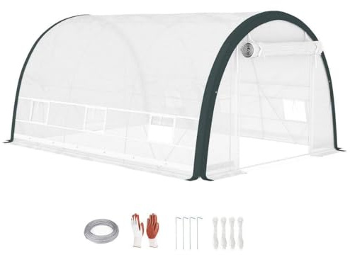 Outsunny 4 x 3(m) Walk-in Polytunnel Greenhouse, Upgraded Structure White