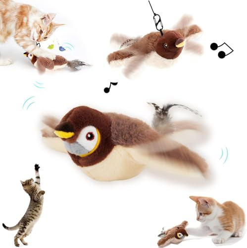 Starnearby Katzenspielzeug Vogel Flattern Fliegender Vogel Katzenspielzeug Selbstbeschäftigung Flappy Bird Cat Toy Interaktives Katzenspielzeug Elektrisch Fliegender Vogel für Katzen (1 Stück Spatz)
