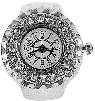 VALICLUD Modische Damen Ringuhr mit Rundem Zifferblatt Elektronische Fingeruhr Silberfarben Kleiner Schmuckuhr Praktisch und Dekorativ