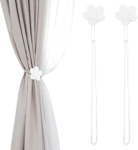 PATIKIL Fermacurtain Magnetici, 2 Pezzi Fermatende in Resina con Fiore, Fermatende Vintage con Cordino, Decorazione per Tende Magnetiche per Casa, caffè, Ufficio, Bianco