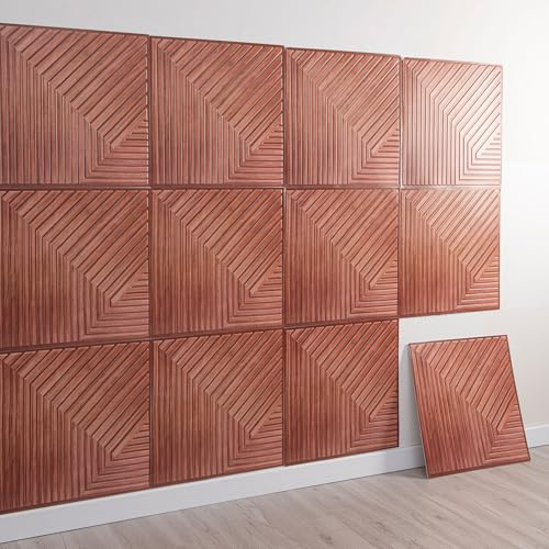 Lot de 10 Panneaux Muraux 3D, Autocollants, Aspect Bois, pour Décoration Murale Intérieure, Panneaux Acoustiques 3D, 30 x 30 cm (Rouge)