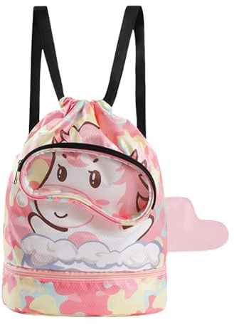 Diyxisk Zaino Piscina, Zaino Palestra con Portascarpe, Regolabile Borsone Piscina, Resistente All'acqua Sacca Palestra, Separazione a Secco e Ad Umido, per i Bambini in Piscina, in Viaggio (Rosa)