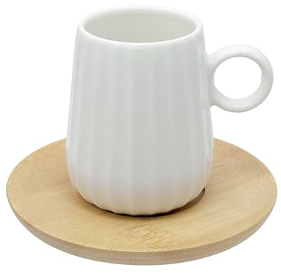 LA PORCELLANA BIANCA - Intavola Righe Set Caffè 6 Pz con piattino 90 ml, Porcellana e Legno