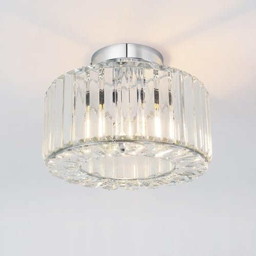 ANWIO Plafonnier en Cristal Argent, Lustre Salon Moderne E27, Luminaire Intérieur Ø265mm, Luster Led Chambre, Salle à Manger, Cuisine