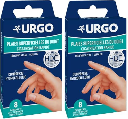 Urgo - Pansement Doigt Cicatrisation rapide - Resistant à l'eau - Compresse hydro-colloïde - x 8 (Lot de 2)