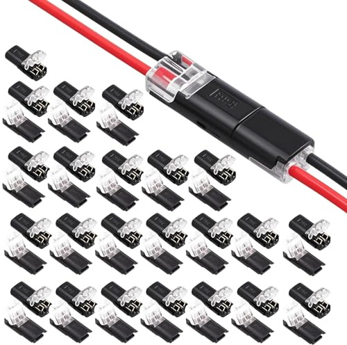 50 Stück Auto Kabelverbinder Wasserdicht 2 Polig Steckverbindung | Auto Stecker Schnellverbinder, Steckbarer Kabelanschluss, Schneller Kabelstecker Verbindungen 12V für 18-22 AWG Kabel Crimp