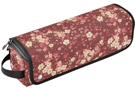 Cherry Blossom Deep Red Hair Tool Travel Bag for Women with Heat Resistant Pad Large Capacity Hair Tool Organizer for Flat Irons, Straighteners, Curling Irons, Women Essentials Storage