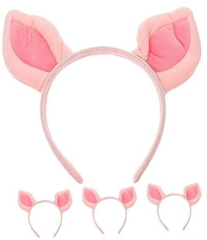 VALICLUD Plüsch Schweineohren Haarreif 4 Stück-pack Weiches Elastisches Stirnband für Kinder und Mädchen Rosafarbenes Ebene Cosplay Kopfschmuck für Halloween Party und Alltag
