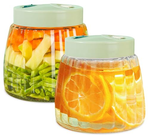 PORFOYO 2pcs Bocaux De Fermentation avec 2 Ouvertures D'aération 1000ml, Bocal De Fermentation, Bocal Fermentation Bocal en Verre Bocaux en Verre pour Faire des Cornichons Kimchi, De La Choucroute