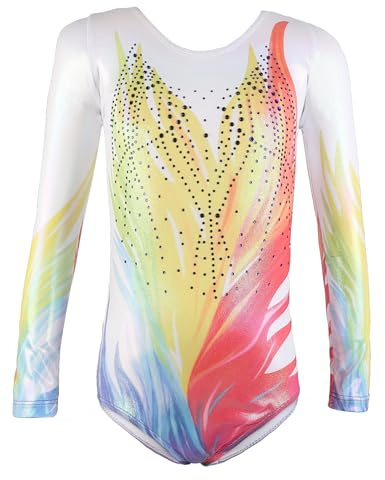 ANTLOOWW Kinder Turnanzug Gymnastikanzug Mädchen Langarm Farbverlauf Gymnastik Trikot Glitzernde Ballett Tanzbekleidung für 3-12 Jahre