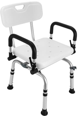 Duschstuhl Multifunktion Toiletten-Duschrollstuhl Höhenverstellbar & 360° Drehbar Toilettenstuhl mit Klappbare Armlehnen für ältere und behinderte Dusche