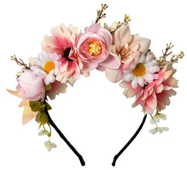AMateschitz Haarreif Dirndl Blumen Damen und Mädchen Blumen Haarband Elegant Blumenhaarreif Künstliches Blumenstirnbänder Rose Headpiece Braut-Kunstblumen Blumenstirnband für Hochzeit Braut Rosa