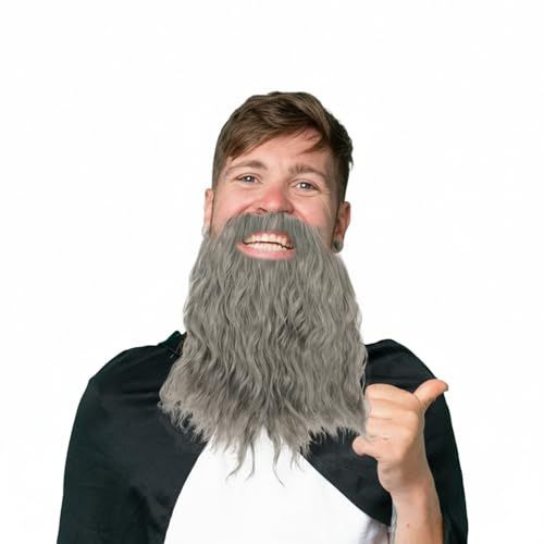 30,5 cm (12 tum) grått skäggsperuk, långt lockigt trollkarlsskägg med elastiskt band, för teater, cosplay, maskerad, halloween, julfest
