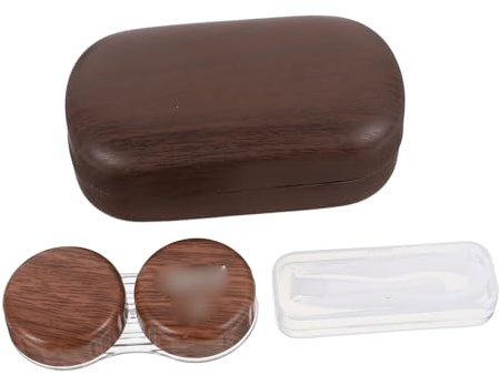 TOBBOMEY Caja para Lentes de Contacto Adecuado para Viajes y Uso Diario Marrón Forro de Cuero, Estuche Doble Antileak Fácil de Transportar Clip y Espejo Pequeño