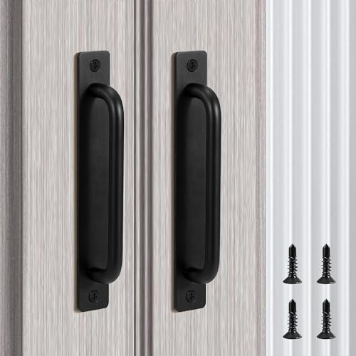 Songella Tiradores de Puerta Corredera Manijas para Puerta de Granero Negro Tirador de Armario de Aluminio para Cocina 180mm 2pz