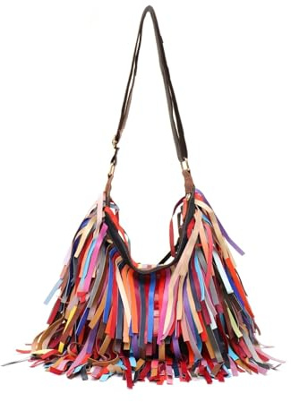 LYHYDMA Fransväska axelväskor dam casual hobo-väskor läder tofs crossbody väskor för daglig, färg1, En Storlek