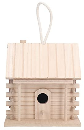 Nichoir à Oiseaux en Bois à Suspendre, cabane en rondins, nichoir en Bois Fait à la Main pour décoration de Jardin extérieur, nid d'oiseau en Bois de Paulownia avec Base épaisse,