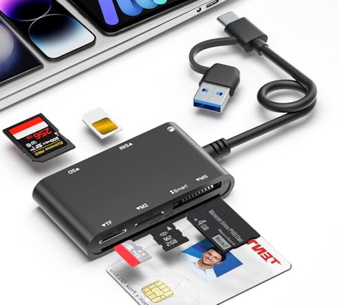 USB C/USB SIM Card Adapter for iPhone - 7 in 2 CAC Reader Military Smart Card Reader & SD/TF/M2/ID/IC/SIM/PIV/Ms Pro Duo Card Reader for iPhone 17/16/15/iPad/PC/Laptop/Windows/Linux Plug and Play