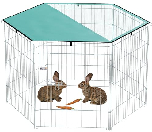 PawHut Parc pour Chien 8 Panneaux avec Toit 76H cm avec Porte Argent Vert | Modulable et Pliable, Enclos Portable, Clôture pour Chat, Chiens de Petit Taille, Intérieur et Extérieur
