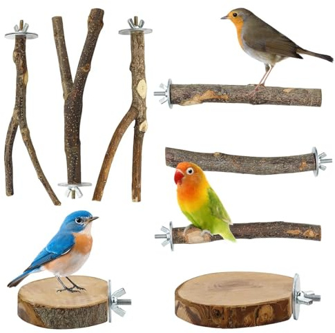 Ufdeoton 8 stycken fågelleksaker naturträ natur sittstänger set undulat leksak fågelbur tillbehör sittstänger för undulater nymfpapegojor kanariefågel
