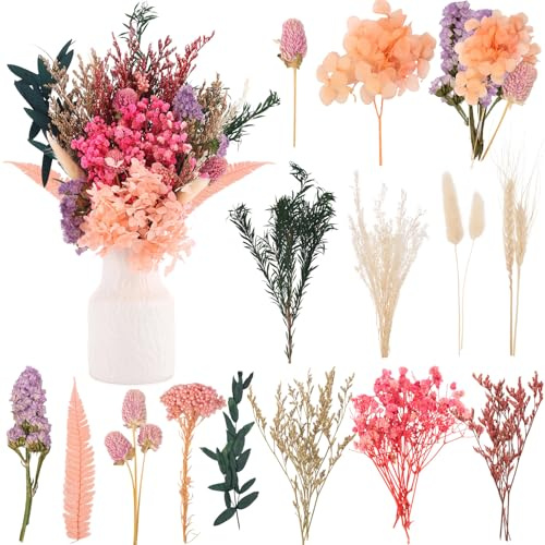 LAUMOE Trockenblumen Klein Set Rosa 21x30 cm, Großes XXL Sortiment mit 10+ Getrockneten Blumen Sorten, Echte Natürliche Trockenblumen zum Basteln für Wohnzimmer, Hochzeit, DIY Dekoration (S1)